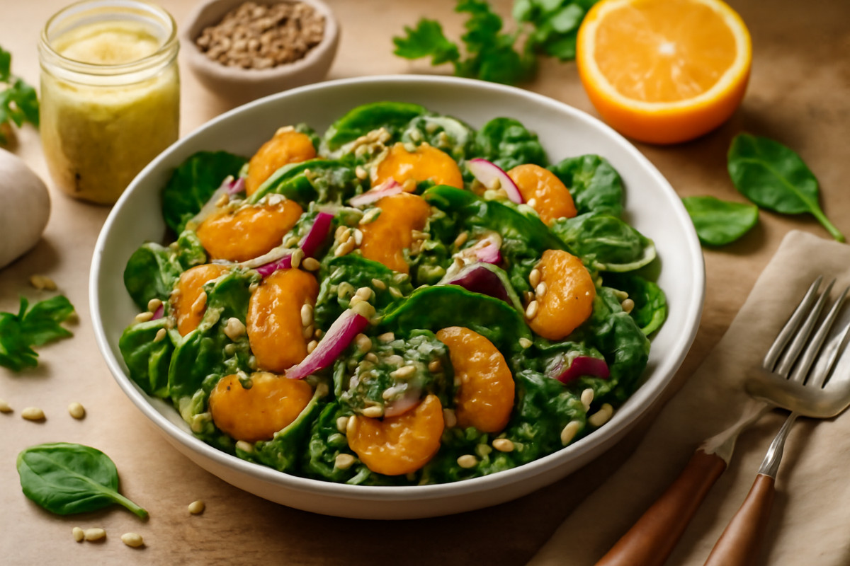 Spinach, Orange & Onion Salad with Poppy Seed Dressing
