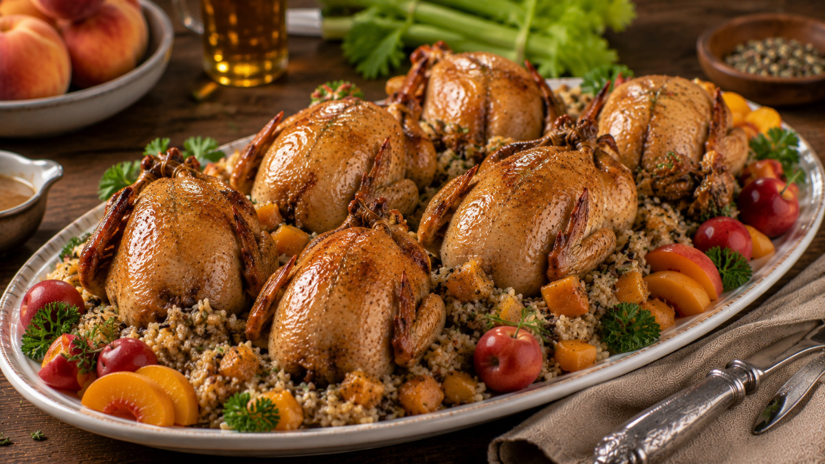 Rock Cornish Hens on Baked Stuffing