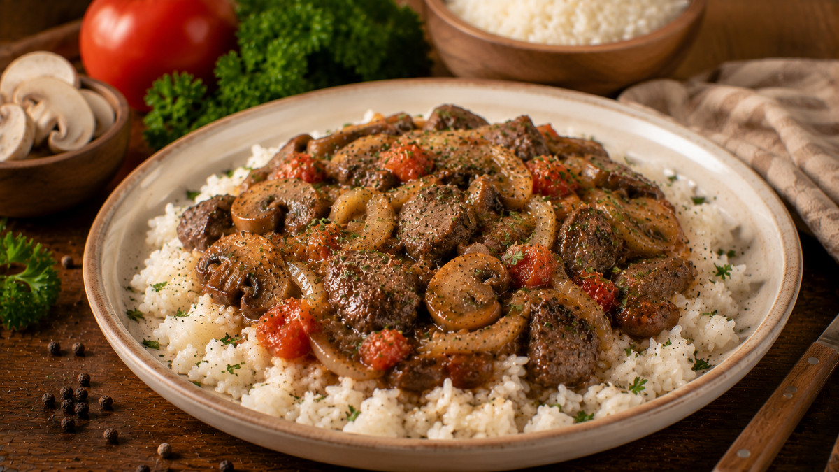 Chicken Livers Chasseur with Rice